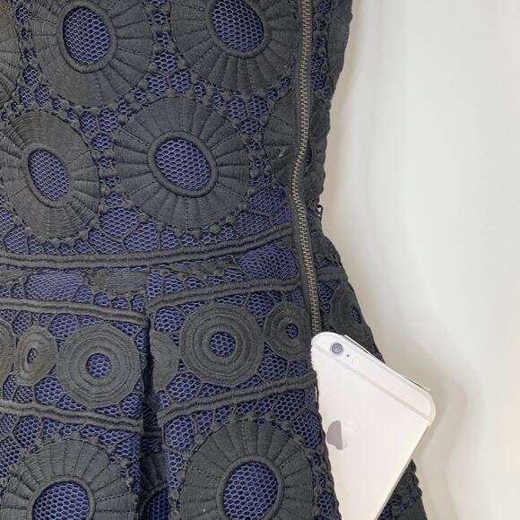 Maje Rodeo Lace Mini Dress High Neck Pleated Gothic Black Blue - Picture 8 of 15